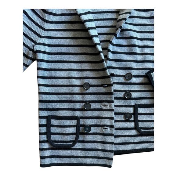 LOFT XS Petite striped double-breasted knit jacket gray black stripe blazer - Picture 3 of 8